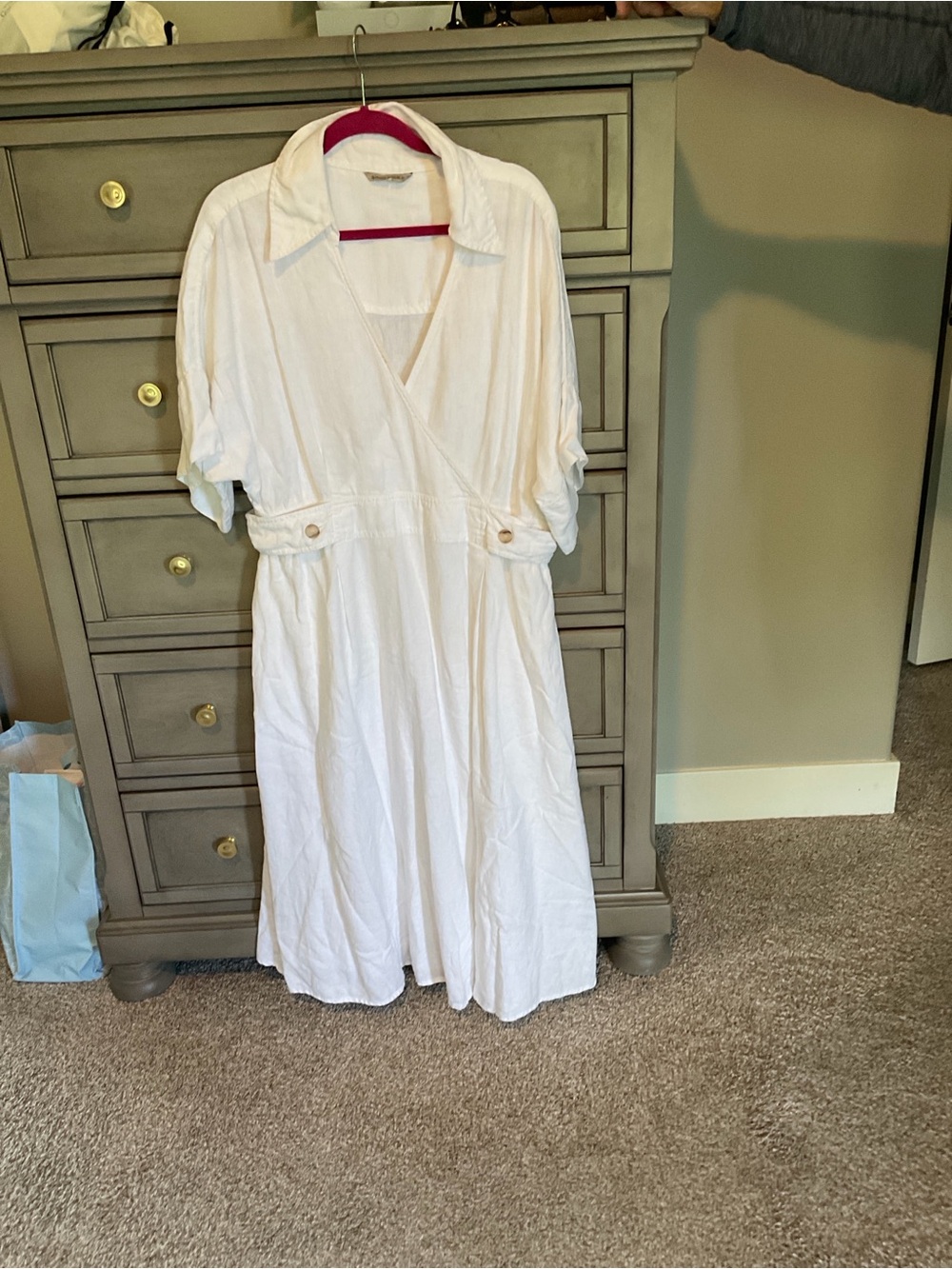 Banana Republic White Collared Wrap-Style Midi Dress